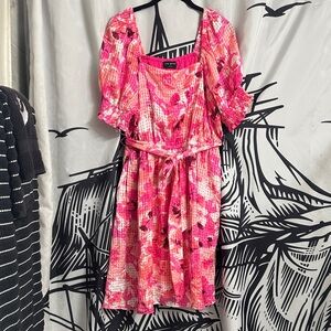 Lane Bryant Pink and Red Floral Midi Dress
